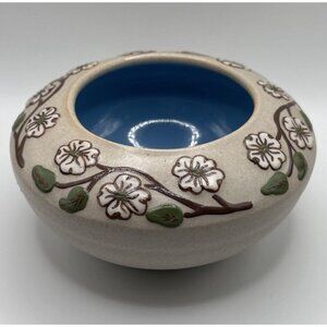 Vintage Pigeon Forge Pottery Tenn‎ Dogwood Flowered Bowl Vase Signed Pottery